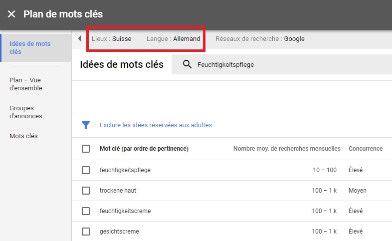 Planification de mots-clés - Traduction SEO